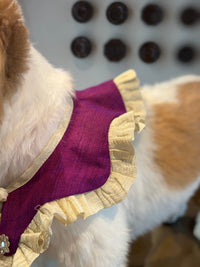 The Petal Ruffle Bandana - Luxury Plum & Gold Festive Pet Cape