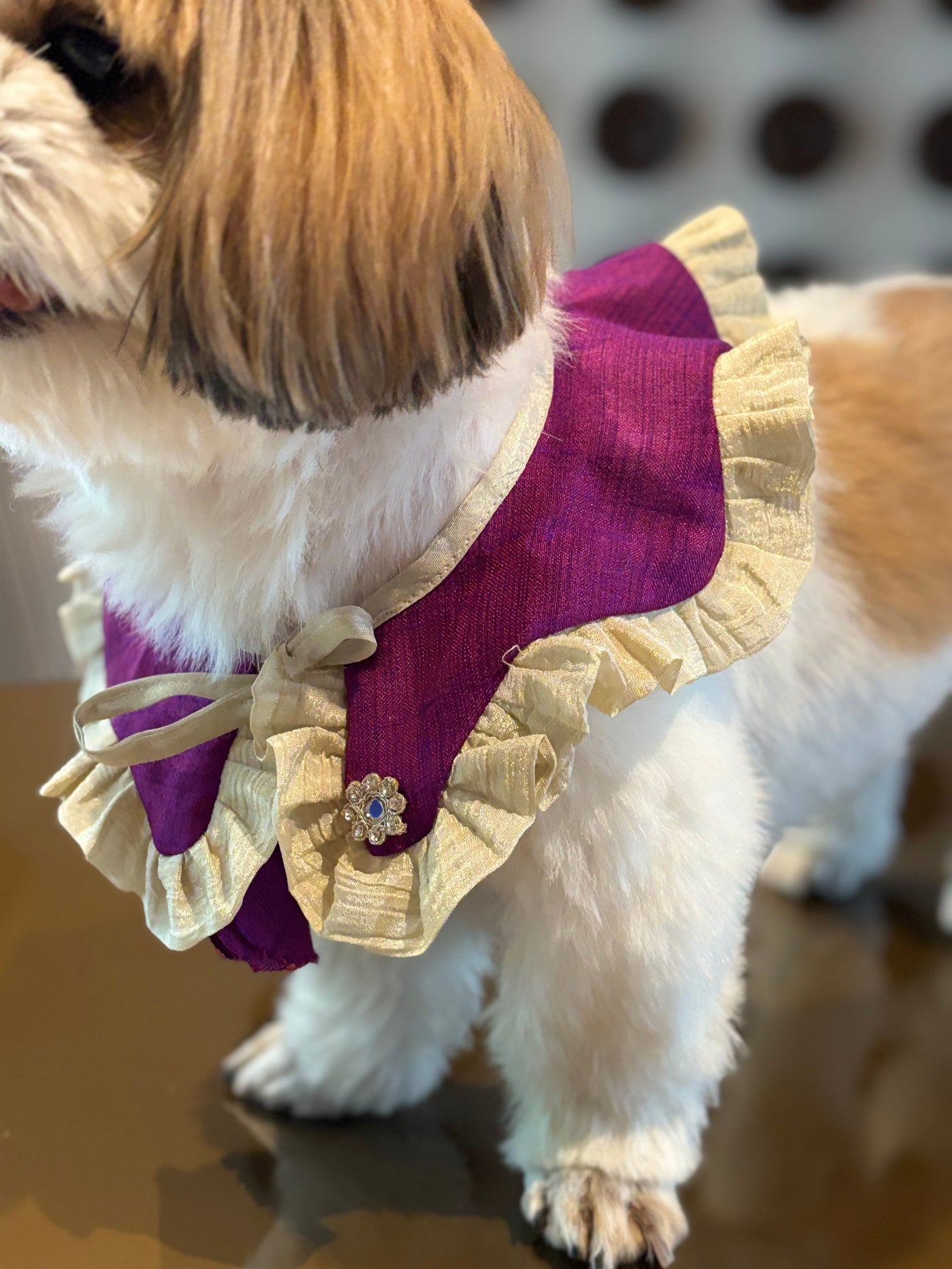 The Petal Ruffle Bandana - Luxury Plum & Gold Festive Pet Cape