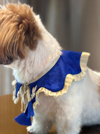 The Petal Ruffle Bandana - Vibrant Blue & Gold Festive Pet Cape